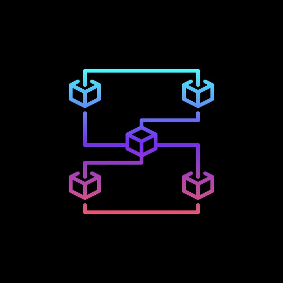 Blockchain with 5 Blocks vector outline concept colored icon or sign