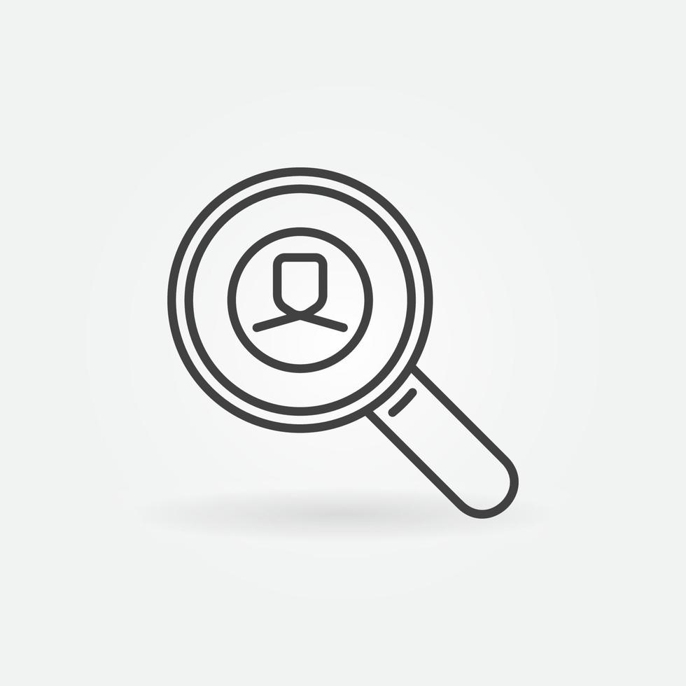 Magnifier with Man outline icon. Vector People Search symbol