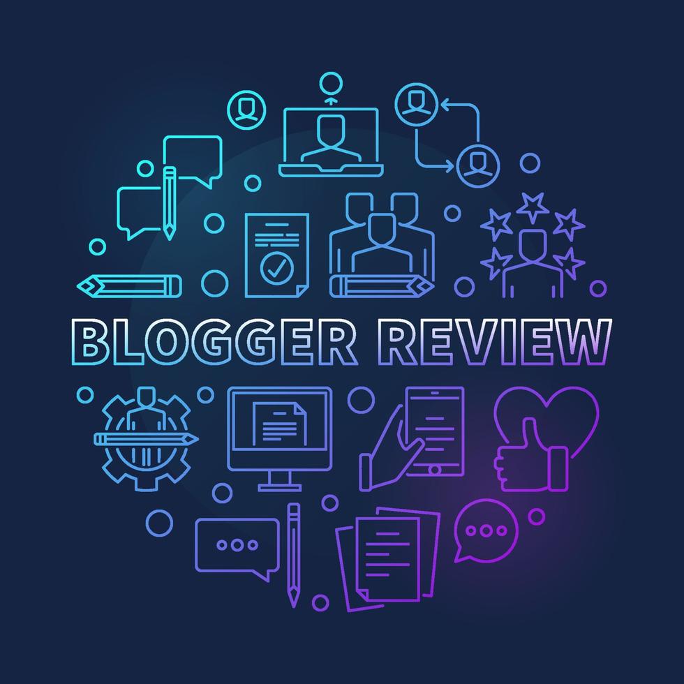 Blogger Review vector round colored concept thin line illustration