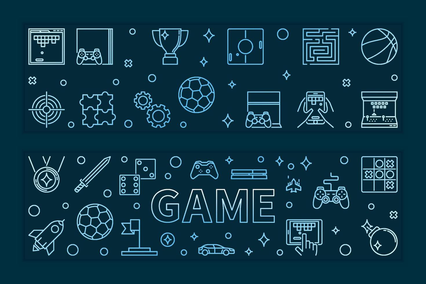 Set of 2 Game blue outline banners. Games vector illustration