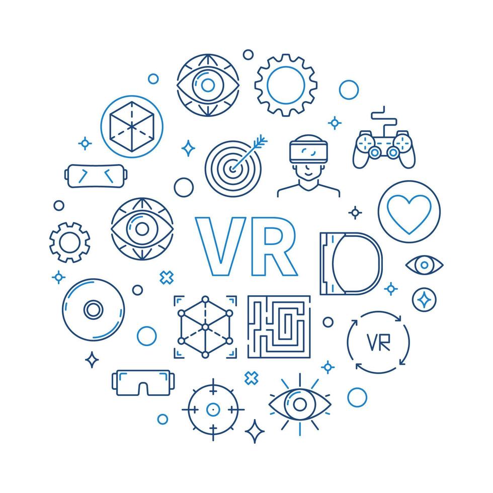 VR - virtual reality round vector illustration in outline style