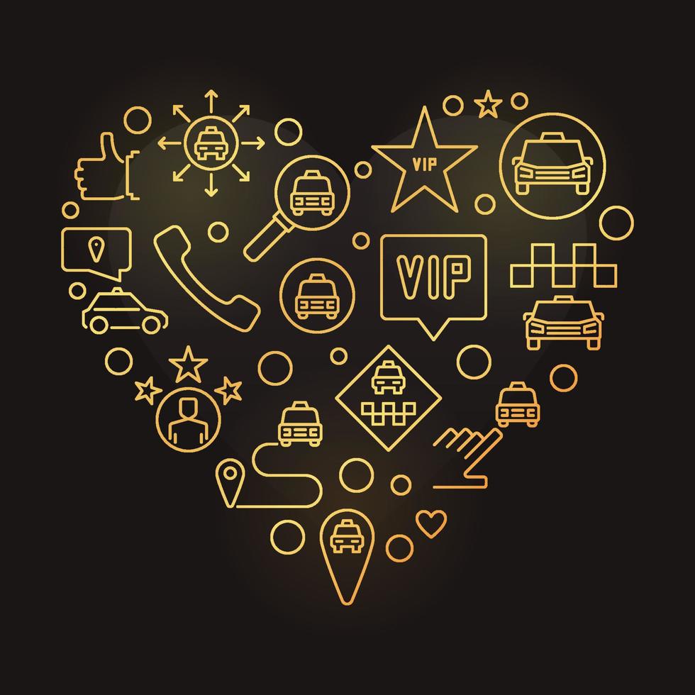 Vector VIP Taxi Heart concept golden outline illustration