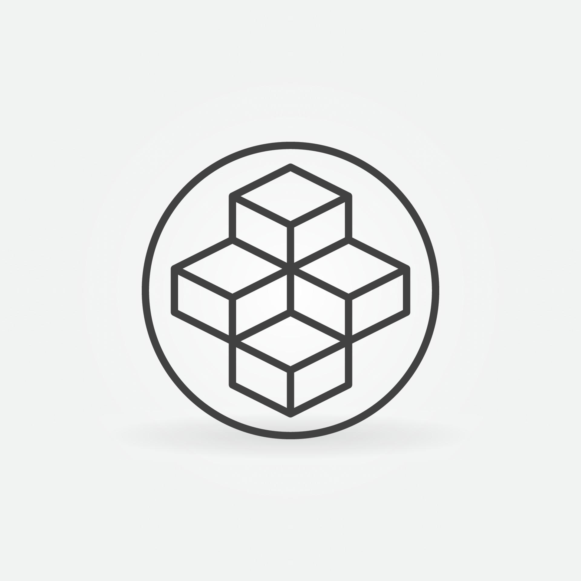 Circle with Blockchain vector line concept round icon. Four Blocks