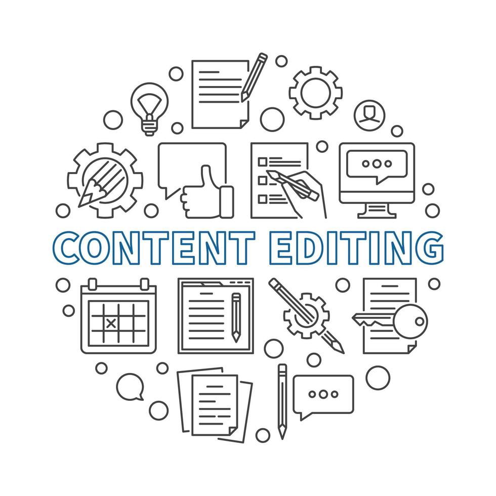 Content Editing vector round concept outline illustration