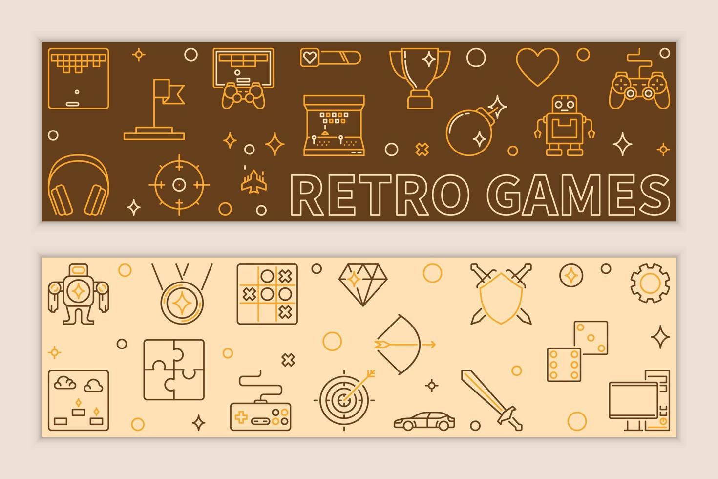 conjunto de dos banners lineales de juegos retro. ilustración vectorial vector