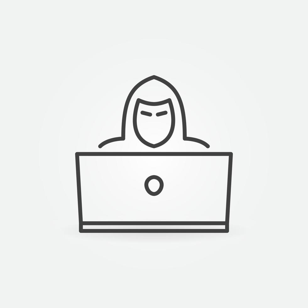 Hacker outline icon. Man with Laptop vector linear symbol