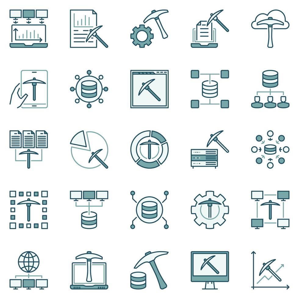 Data Mining Technology colored concept vector icons