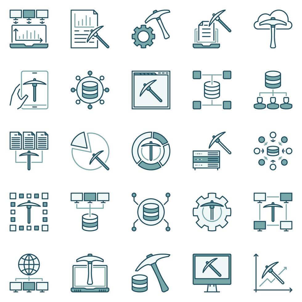 iconos de vector de concepto de color de tecnología de minería de datos