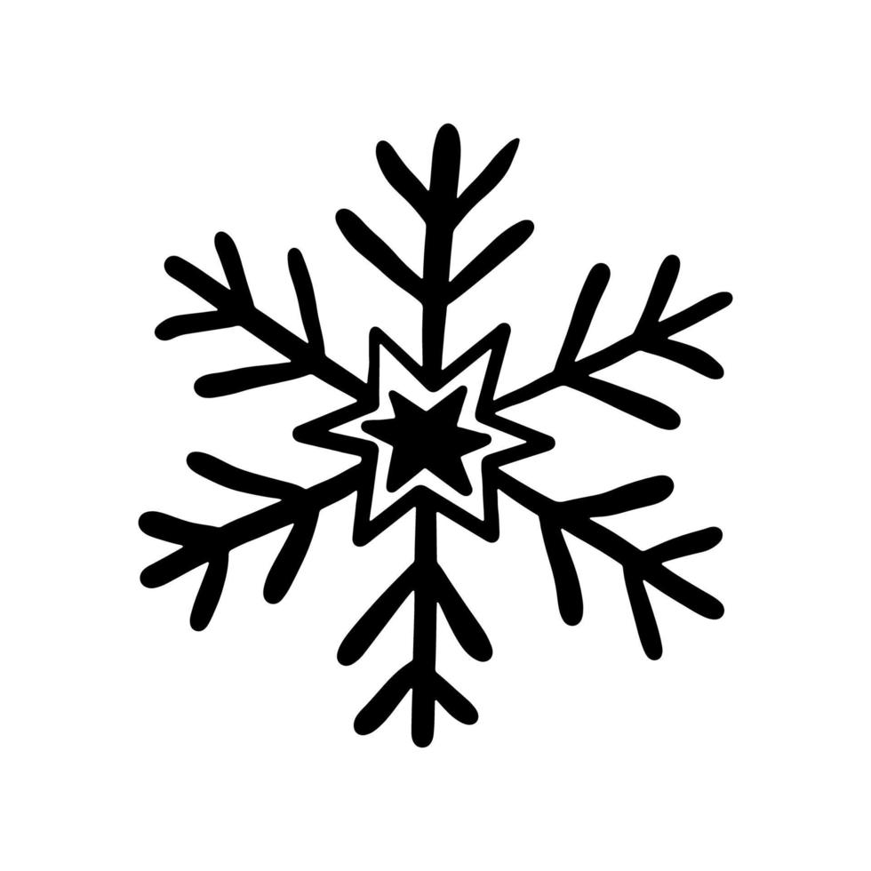 Winter snowflake. Snowflake hand drawn in doodle style. Snowflake with a star inside vector