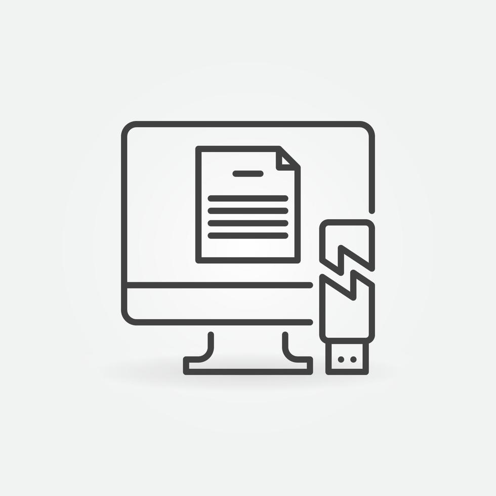 Computer with Broken USB Drive vector outline icon