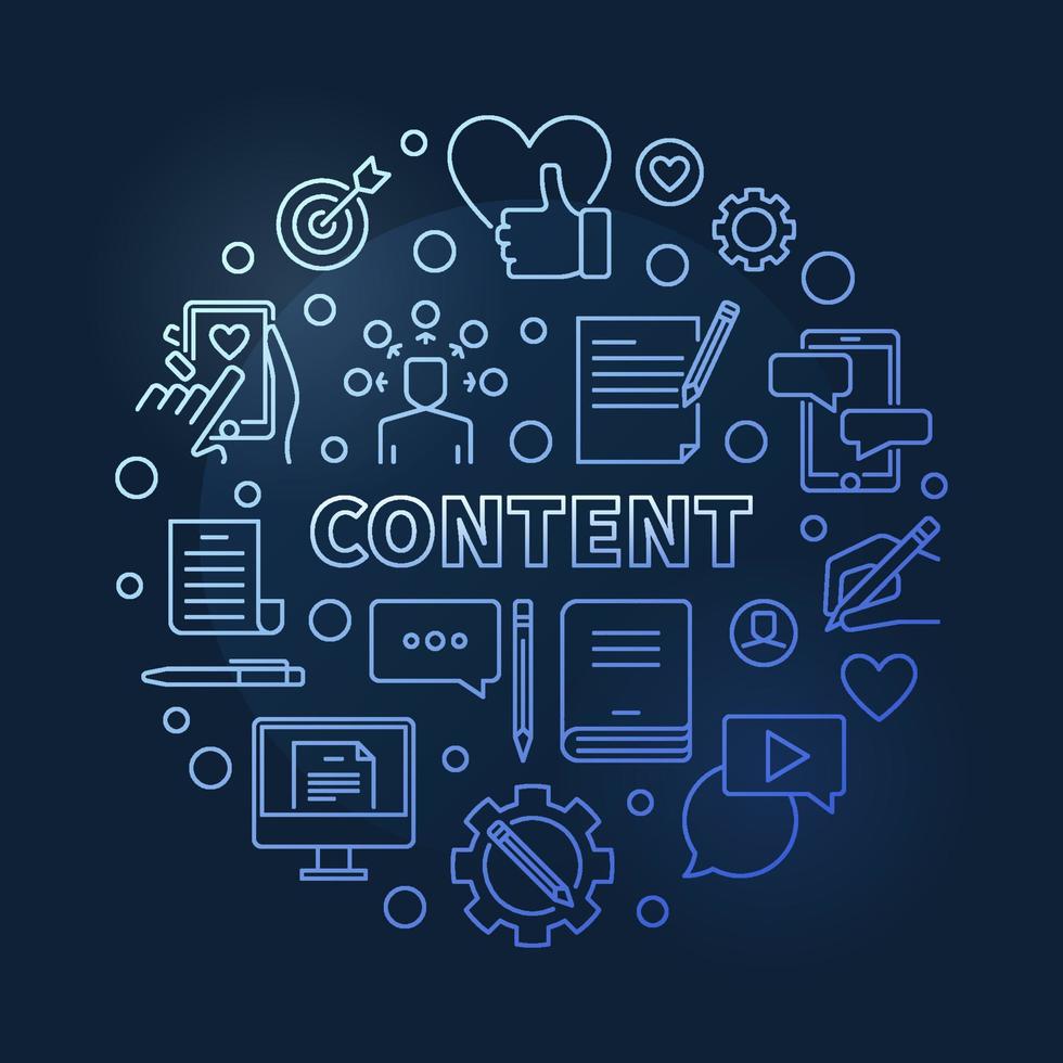 Content vector blue round concept outline illustration