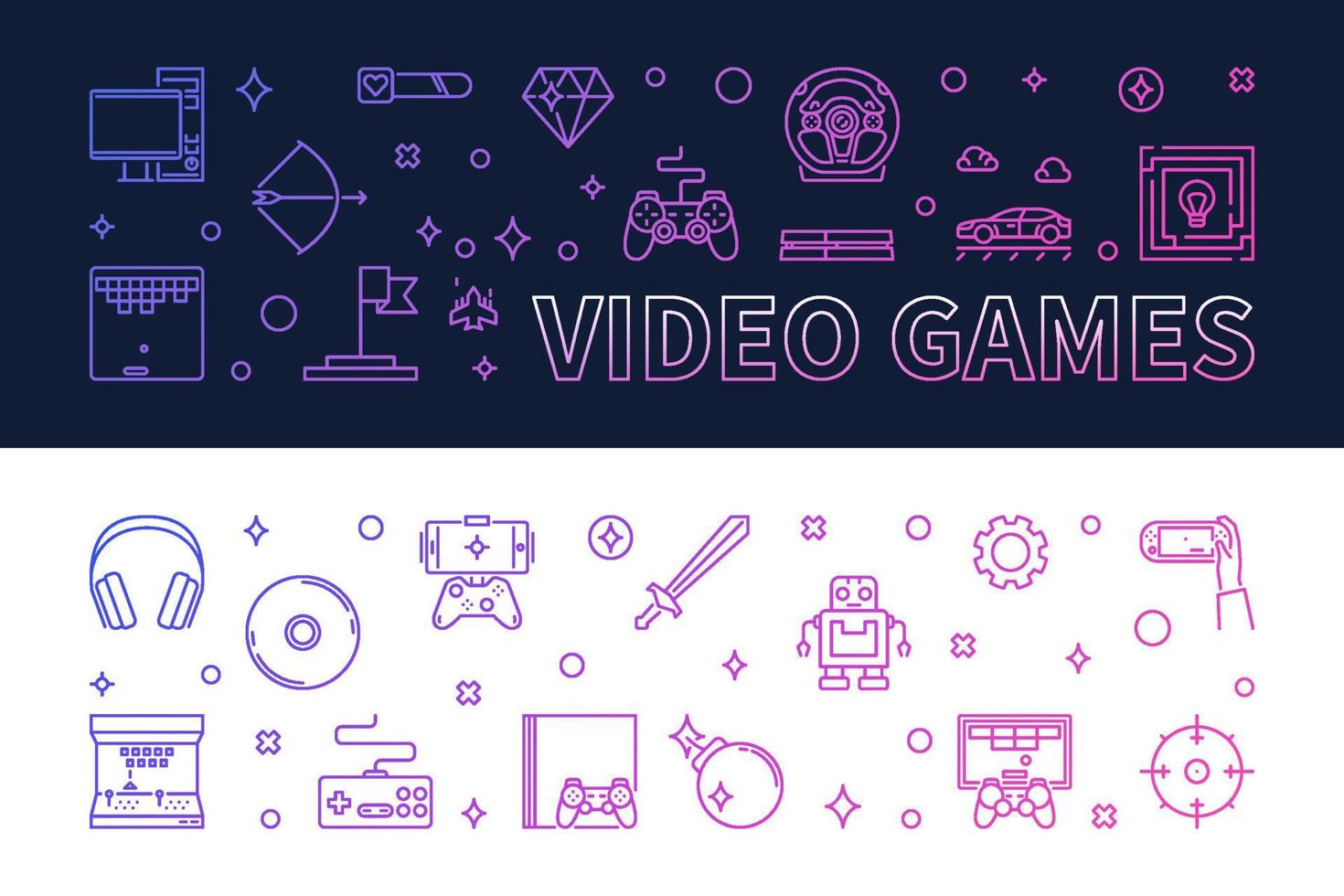 Video Games outline colored banners - vector illustration