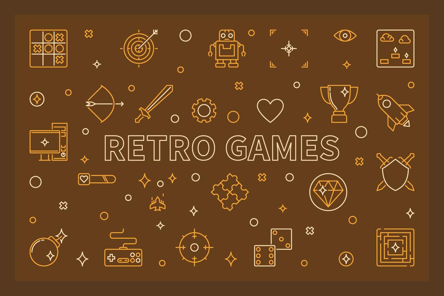 Retro Games vector concept creative banner in outline style