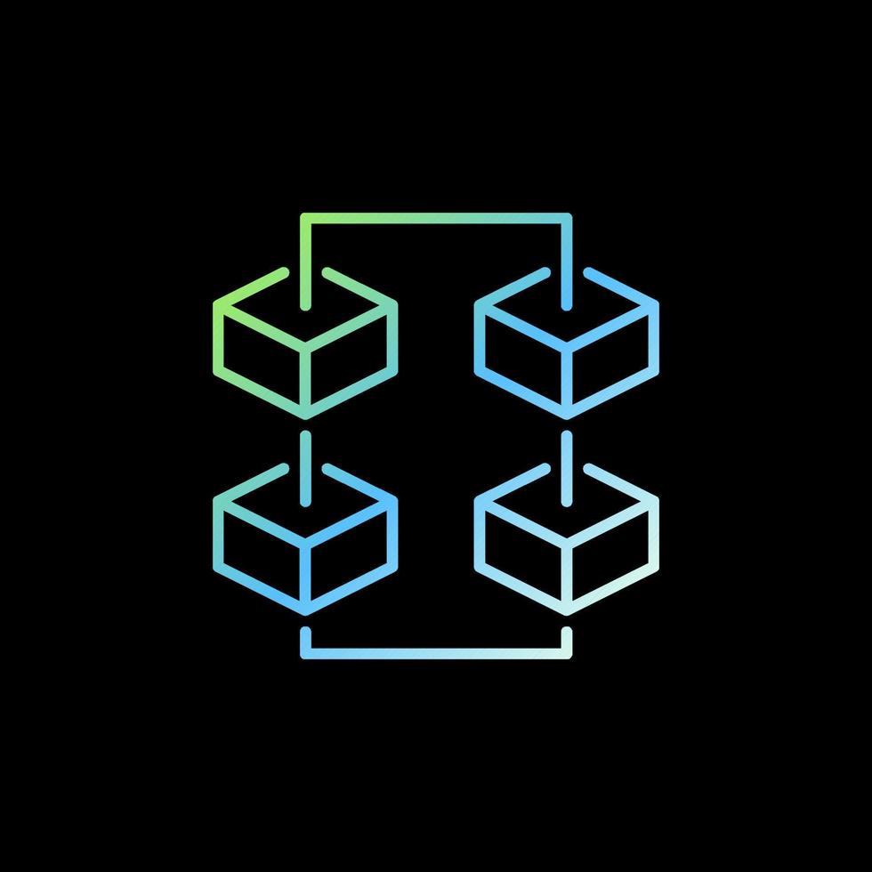 Blockchain with Four Blocks vector thin line concept icon or sign