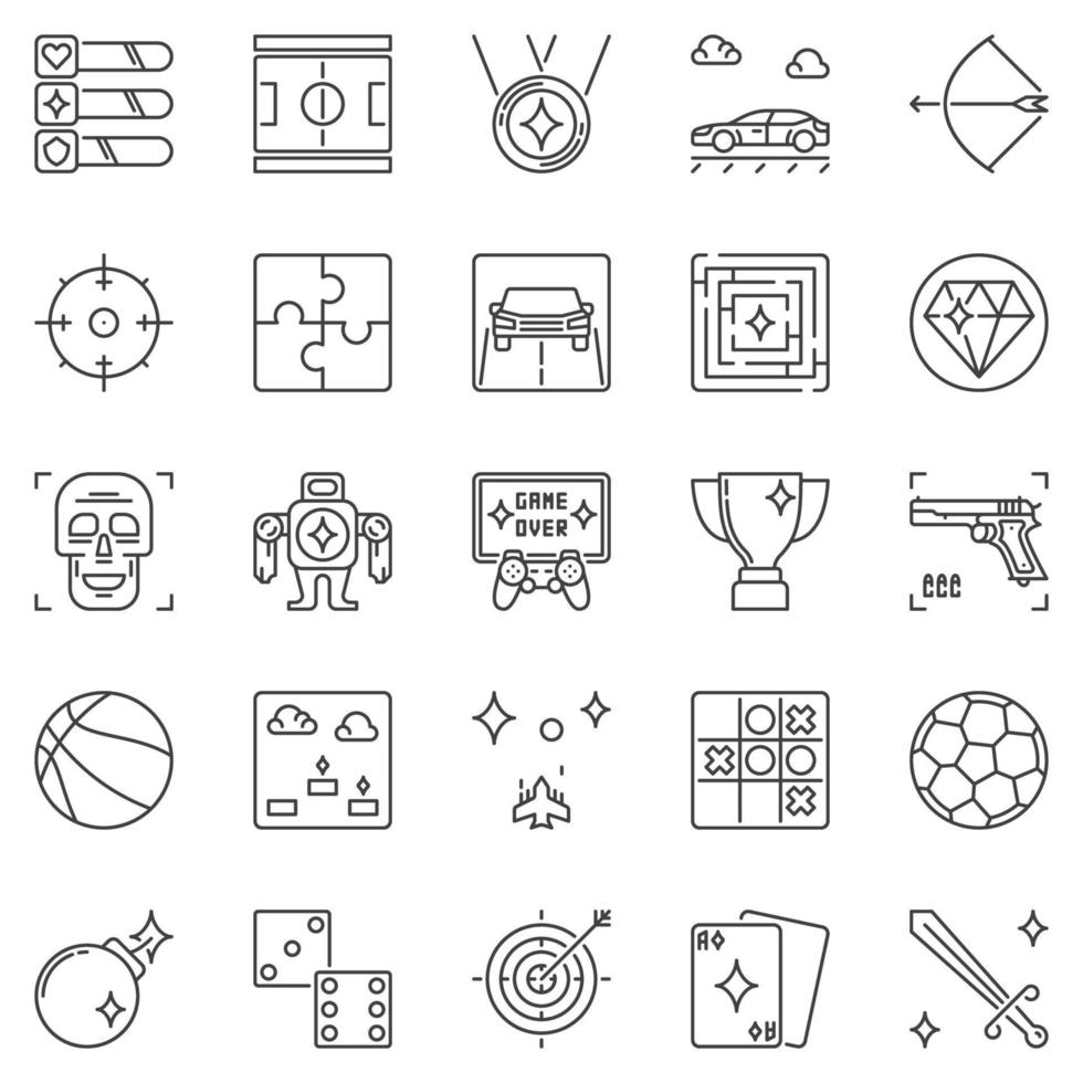 juegos de video y entretenimiento conjunto de iconos de contorno vectorial vector