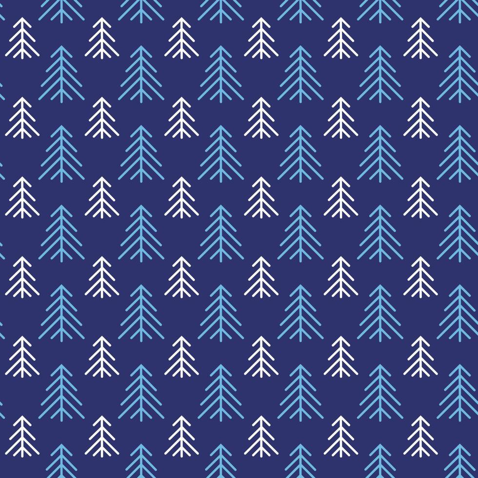 Seamless pattern of winter forest with pine trees. Holiday design for wrapping paper, decoration, greeting card, and celebration of winter, Christmas or New Year. vector