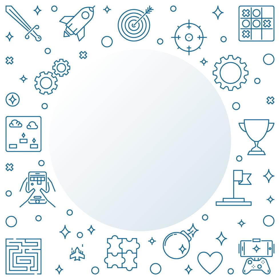 Mobile Gaming and Games vector concept frame in outline style