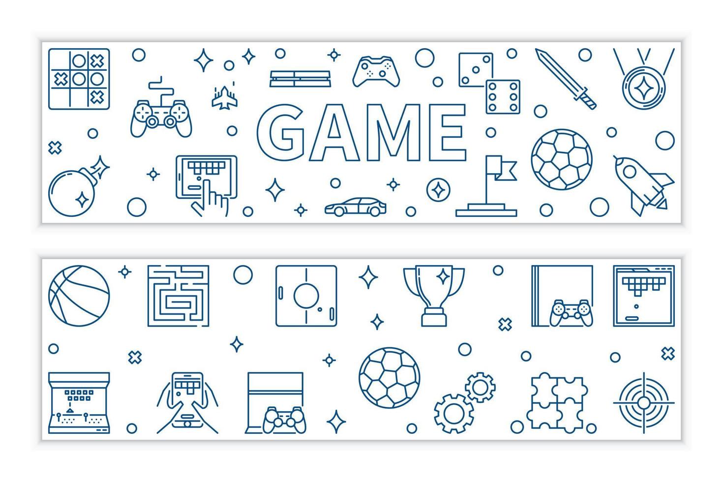 Set of 2 Game outline banners. Games vector illustration
