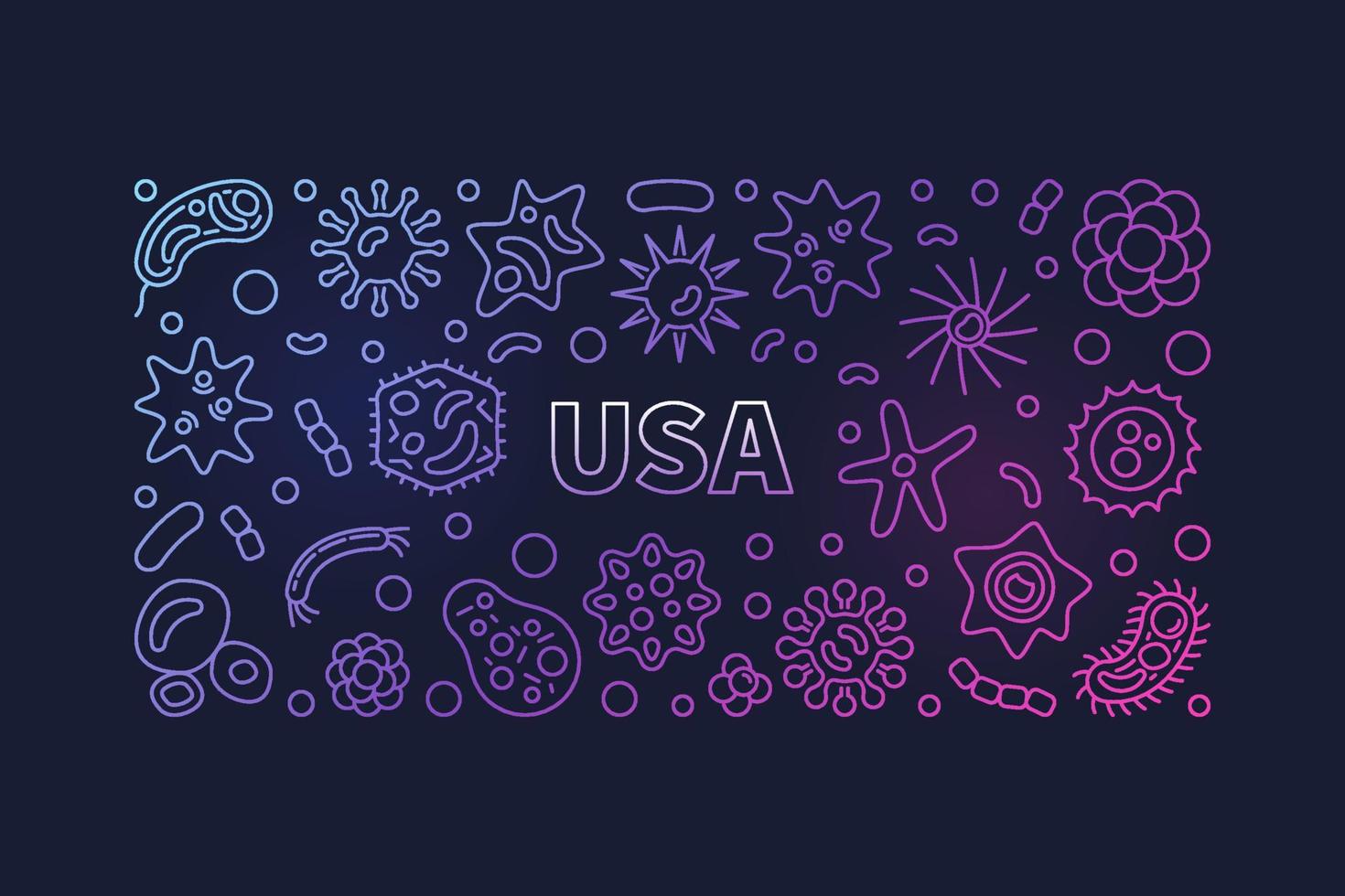 COVID-19 in USA vector colored outline horizontal banner