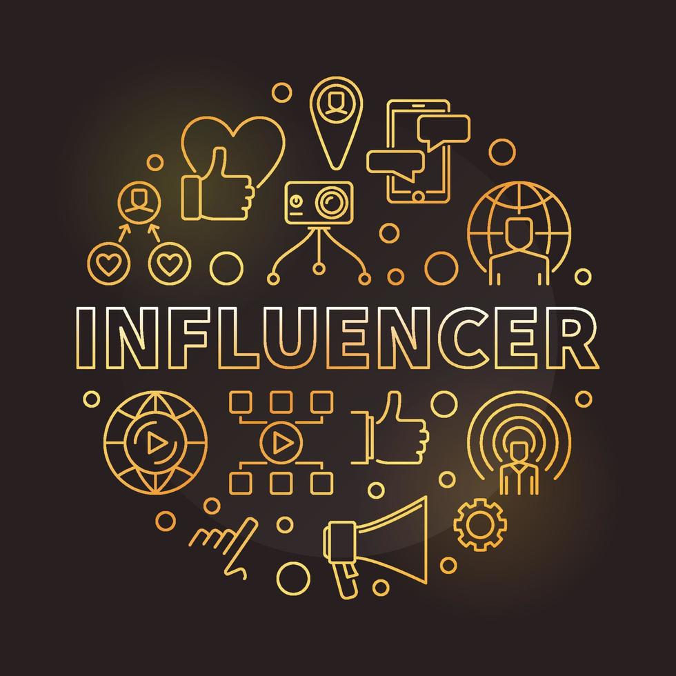 Influencer vector round concept golden outline illustration