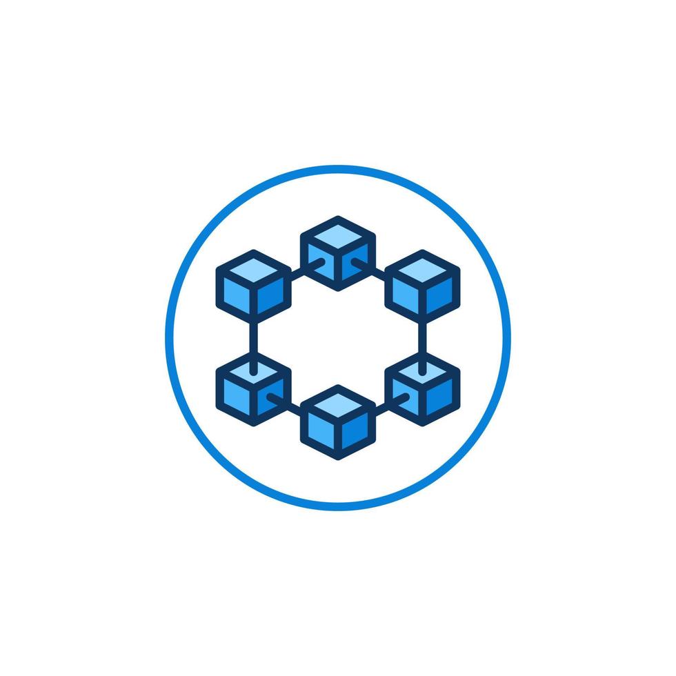 Blockchain with 6 Blocks in circle vector concept blue icon. Block Chain Network modern round sign