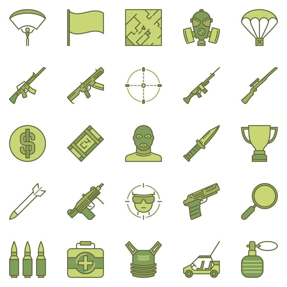 Concepto de juego de Battle Royale conjunto de iconos de vector de color