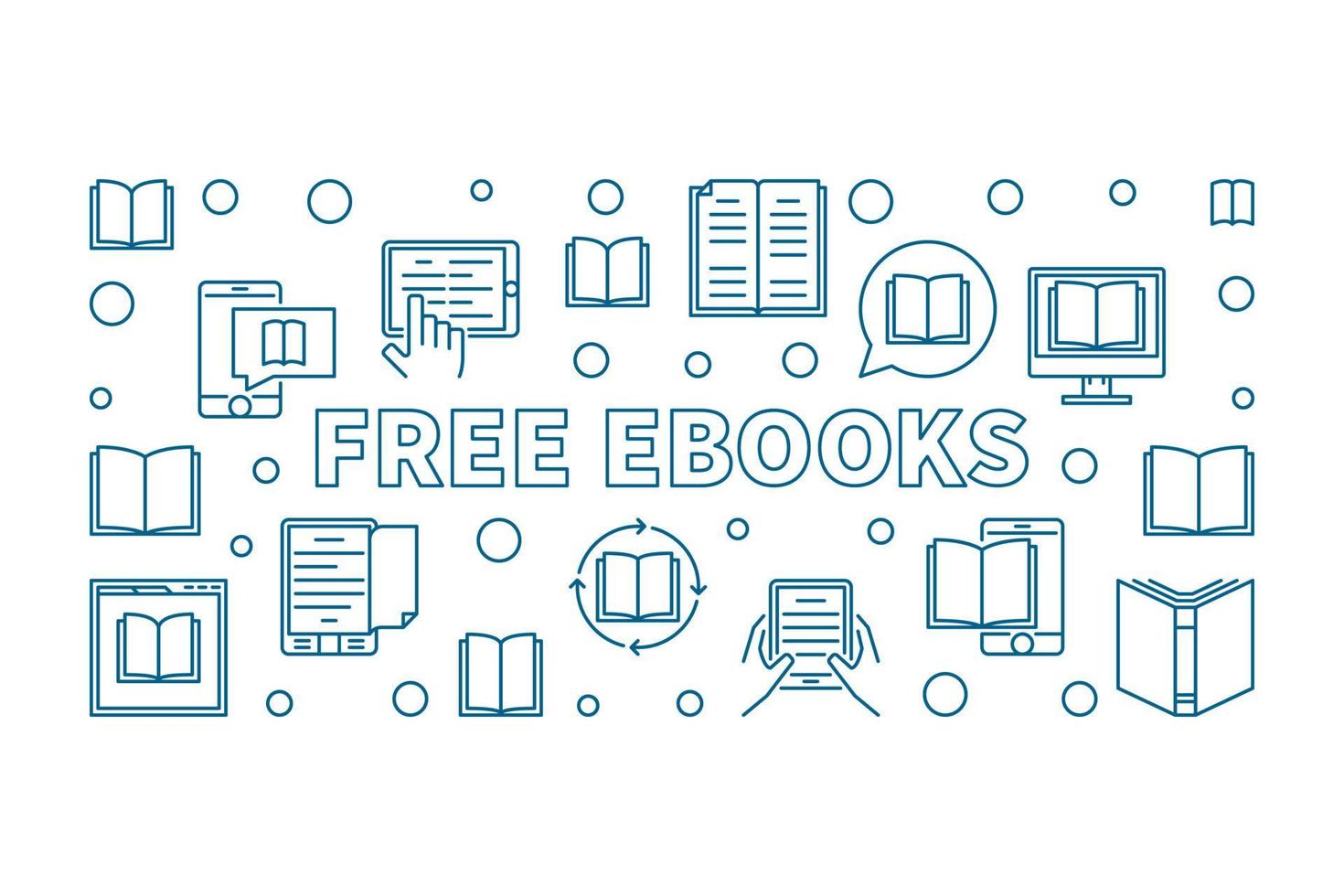 libros electrónicos gratis vector ilustración horizontal en estilo outine