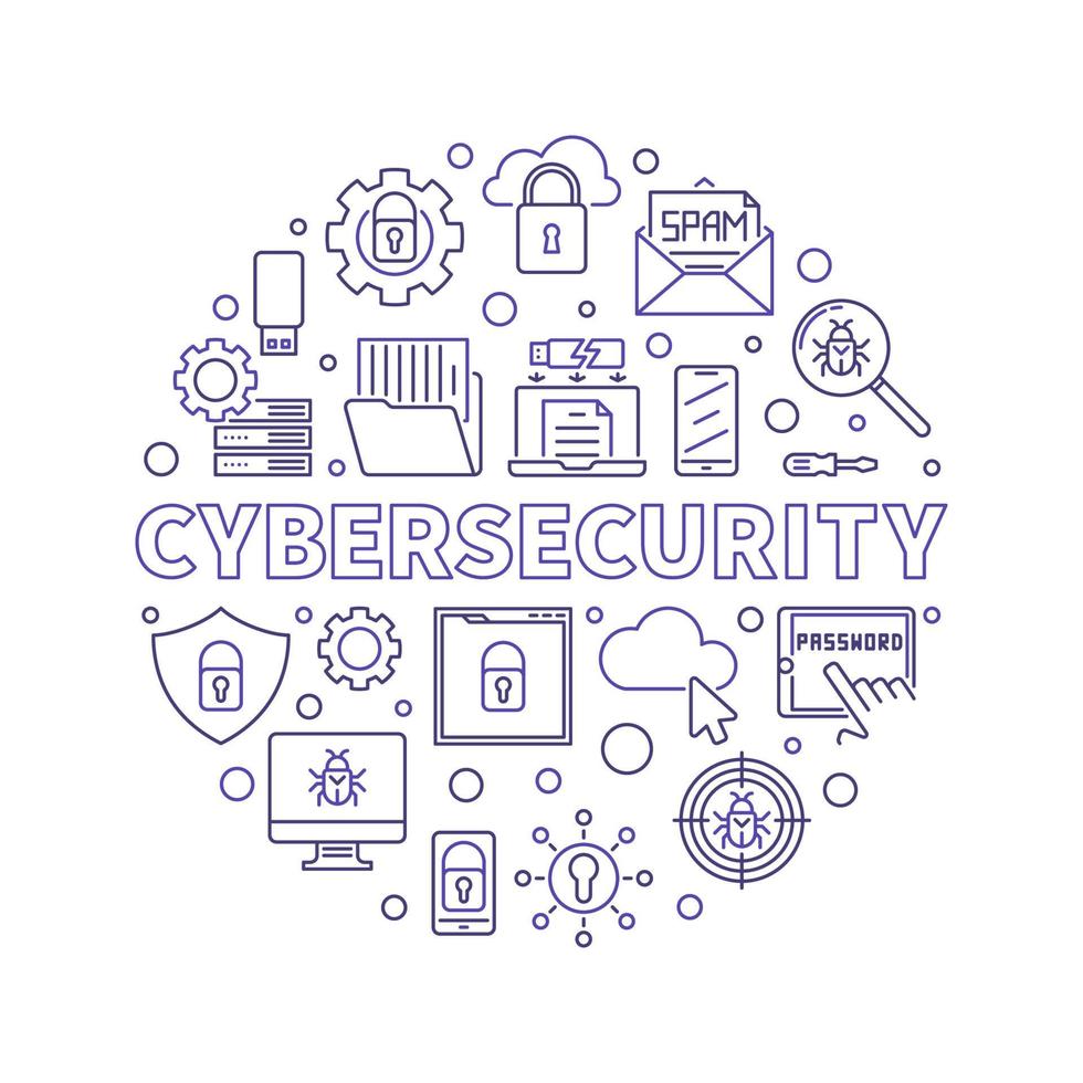 Cybersecurity vector circular concept outline simple illustration