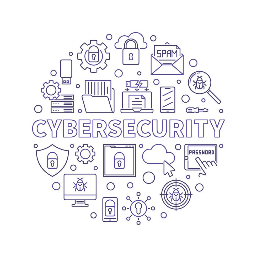 esquema de concepto circular de vector de seguridad cibernética ilustración simple