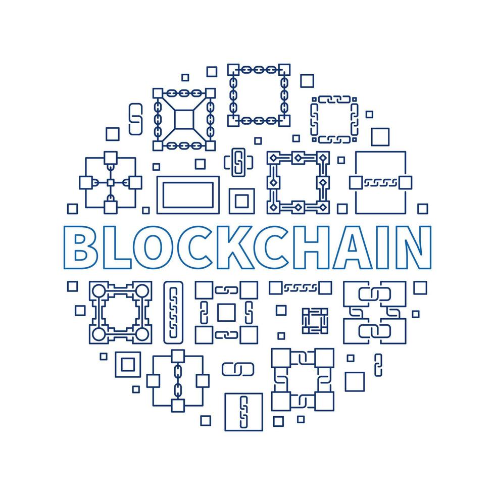 Blockchain concept vector linear round blue illustration