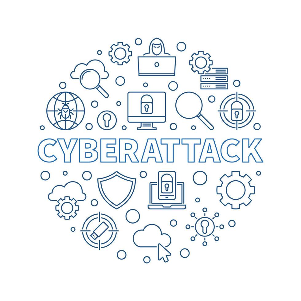 Cyberattack vector round concept outline blue illustration