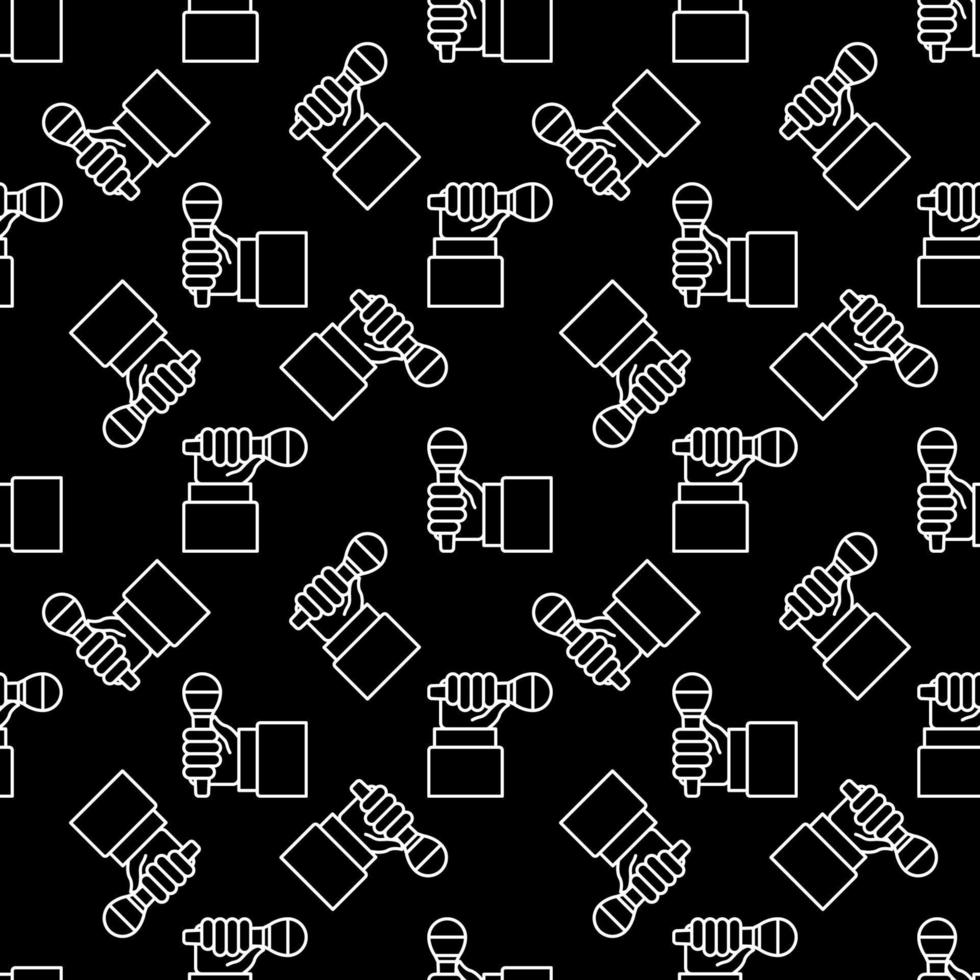 Hand with Handheld Mic outline vector seamless pattern