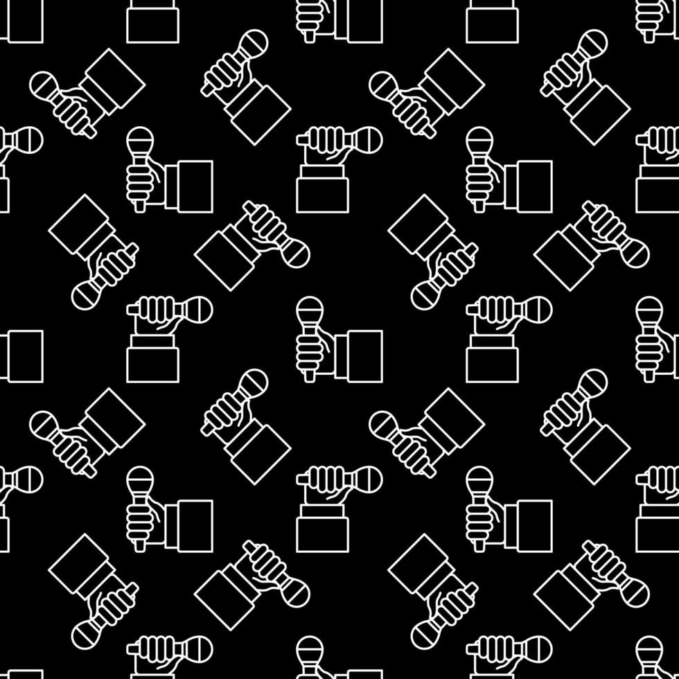 Hand with Handheld Mic outline vector seamless pattern