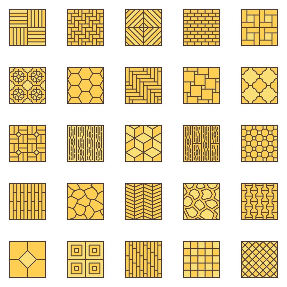 Floor Materials colored icons set - vector Flooring signs