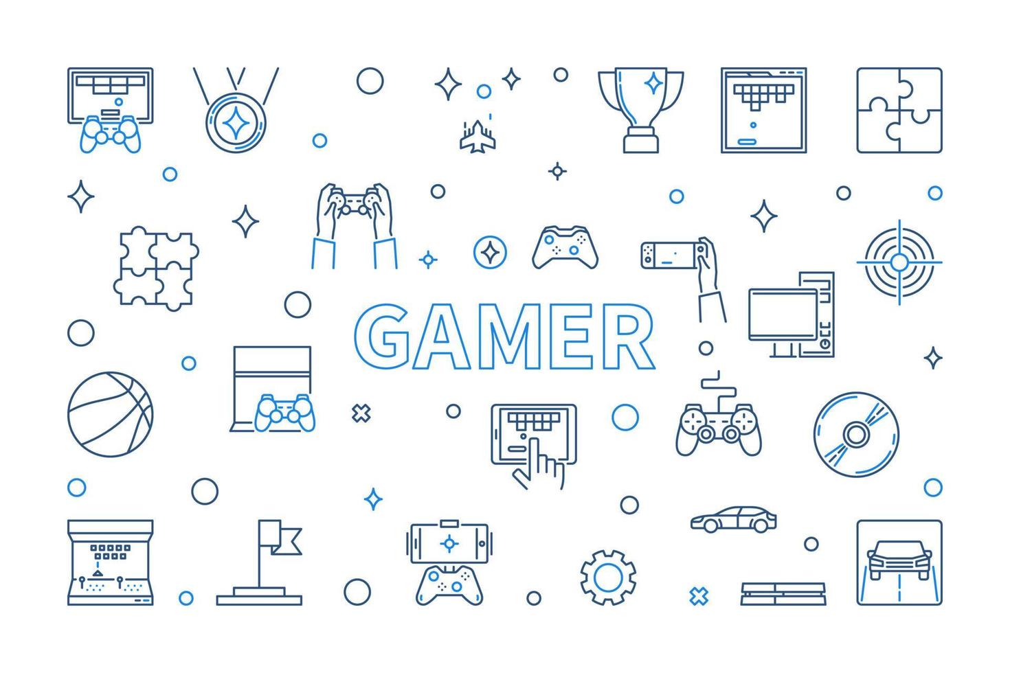 Gamer vector concept horizontal illustration in thin line style