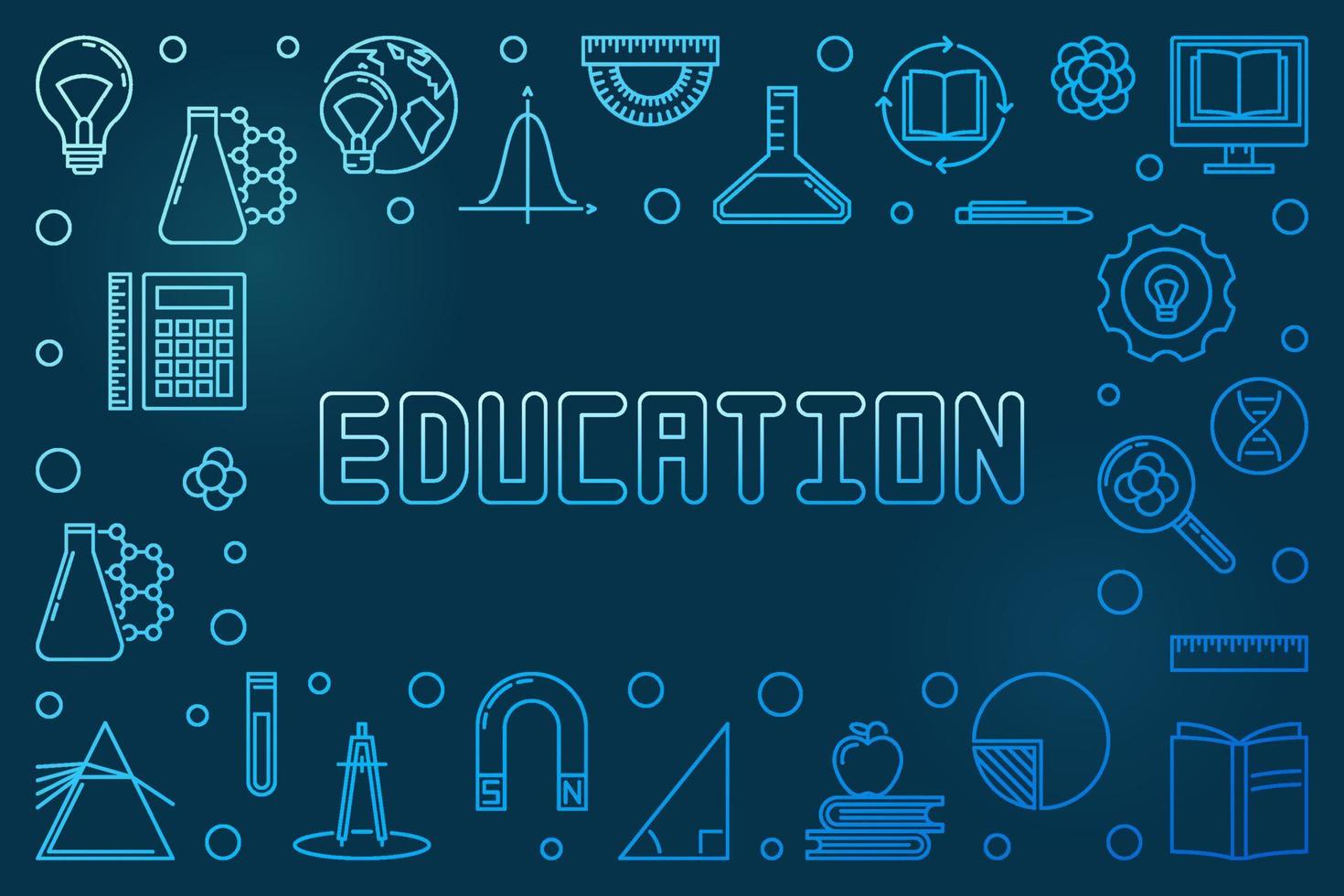 Education concept horizontal blue linear frame - vector banner