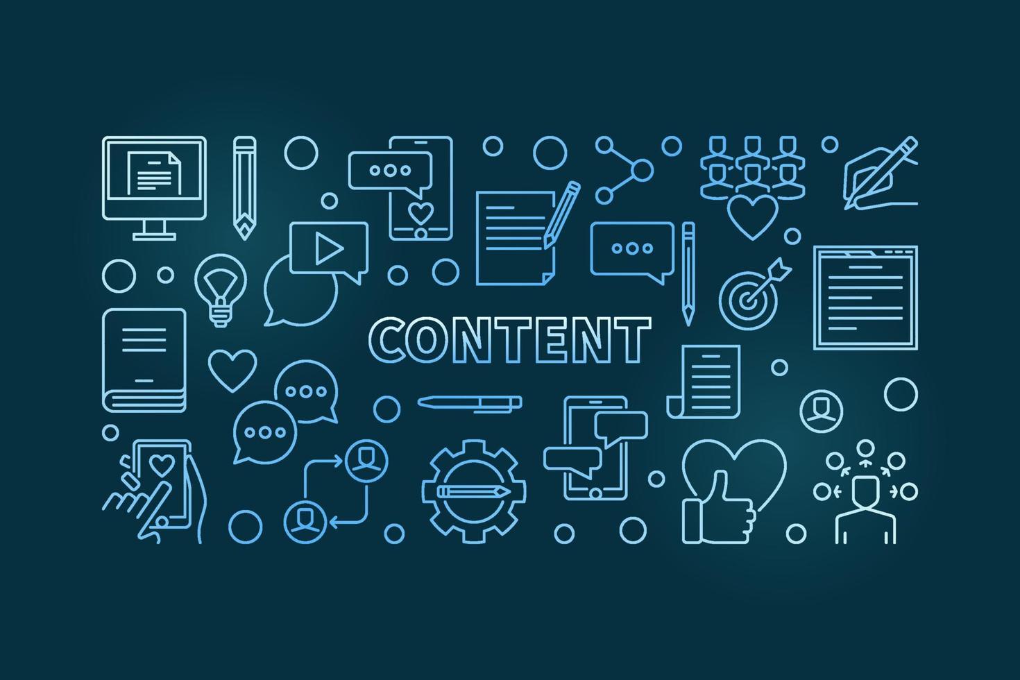 Content vector concept blue modern linear horizontal illustration