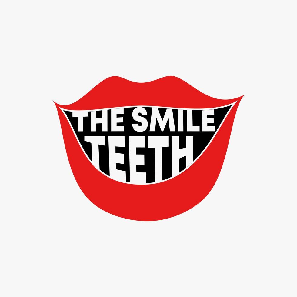 Simple and unique letter or word THE SMILE TEETH font with mouth lips and tooth image graphic icon logo design abstract concept vector stock. Can be used as symbol related to kiss or dental