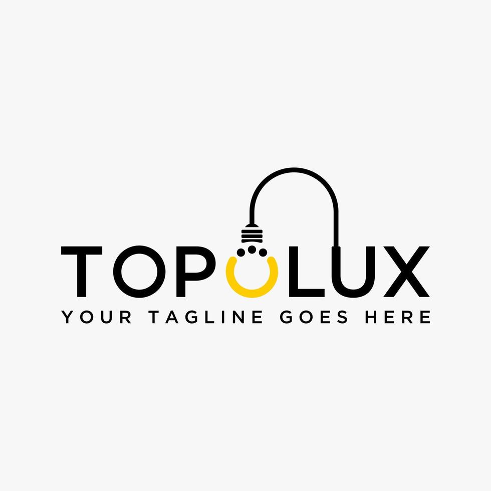 Simple and unique light lamp bulb on letter or word TOP LUX font image graphic icon logo design abstract concept vector stock. Can be used as symbol related to interior or lighting