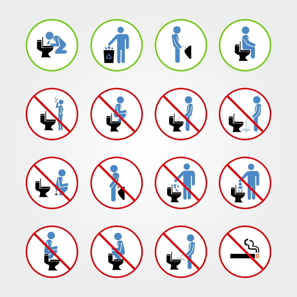 Set of toilet signs. WC icons. Restroom Signs Illustration. No pee sign. Set of prohibition signs. vector