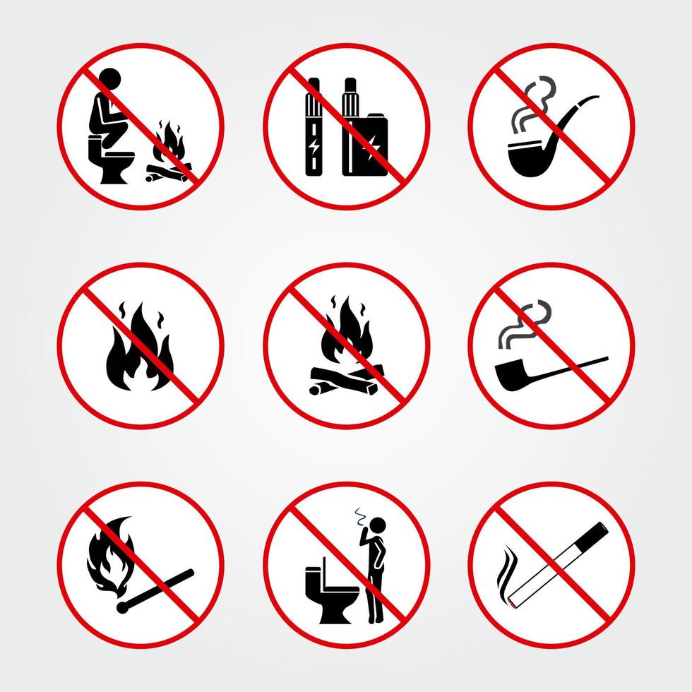 No smoking or vaping sign. Set of prohibition signs. vector