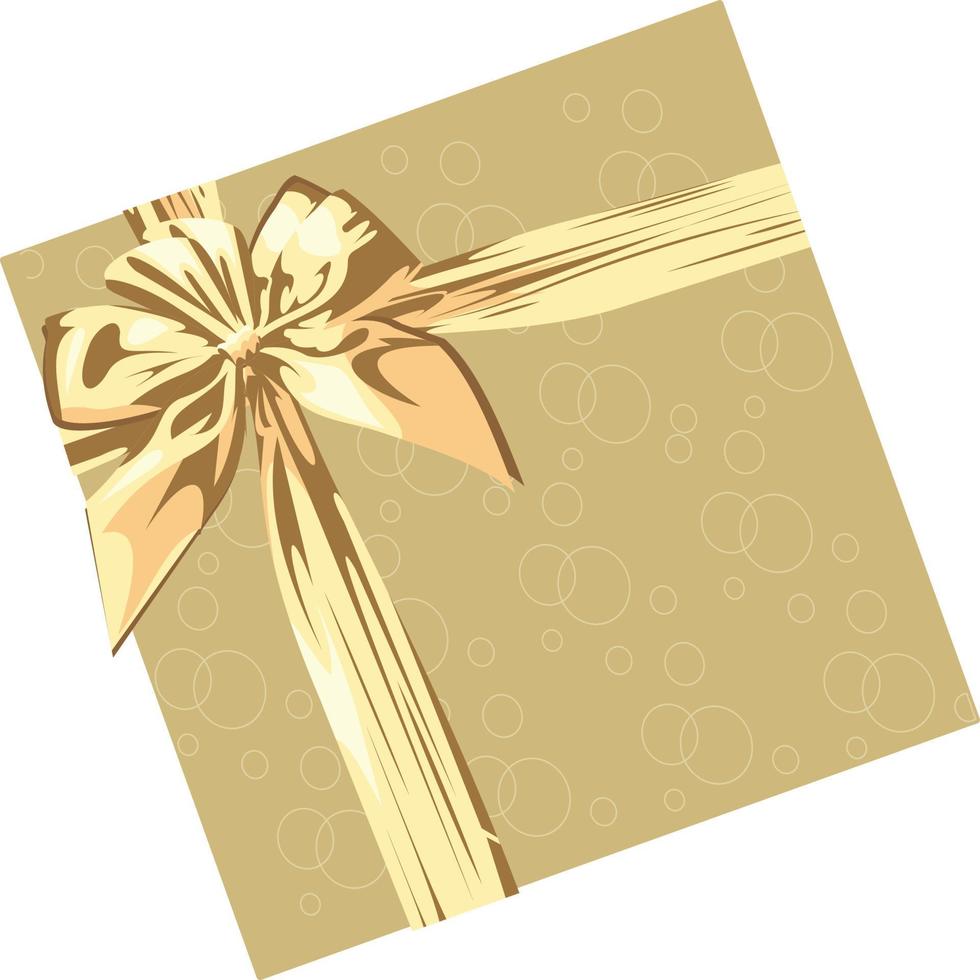 Gold gift box decorated with ribbons and golden bow vector