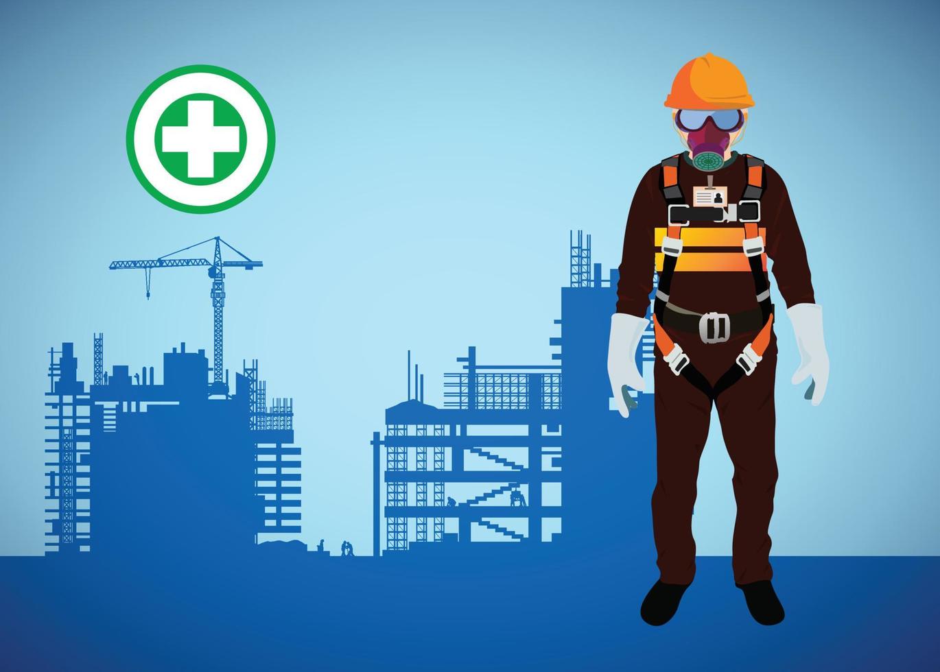 safety harness equipment and lanyard for work at heights, Chemical mask vector