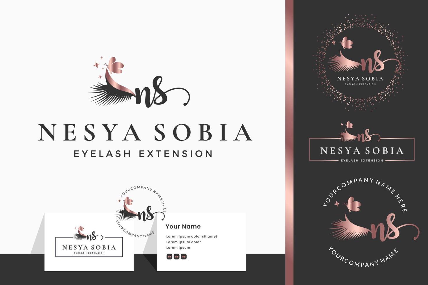 Initial letter NS N lash, Eyebrow, Lashes, eyelash extension logo design collection for Branding vector