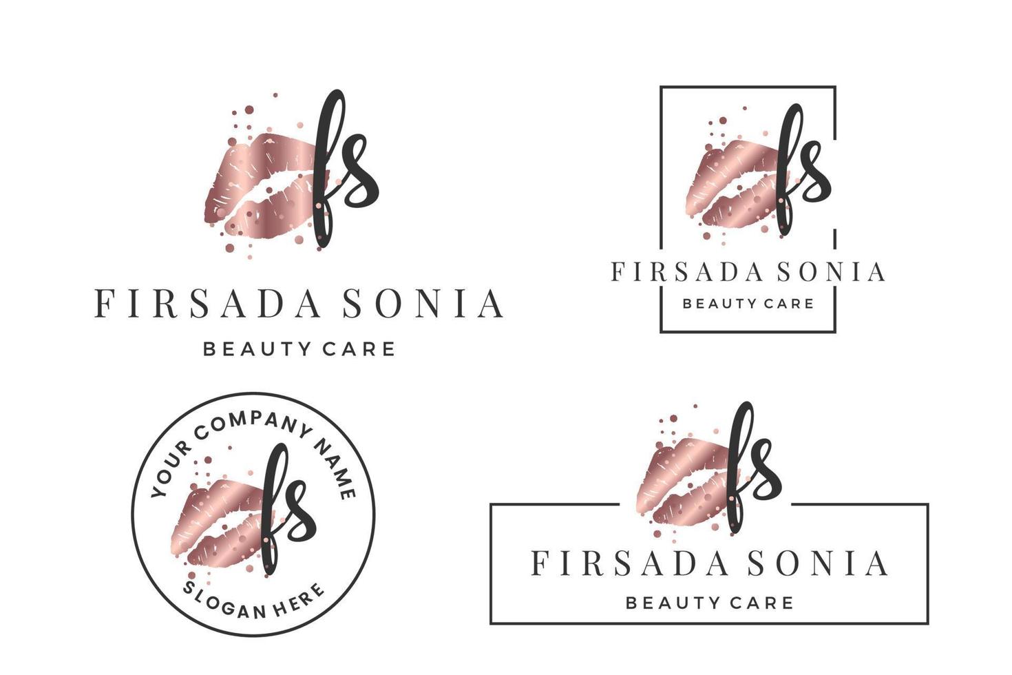 letra inicial fs f logo para labio, beso, lápiz labial, colección de diseño de vectores de maquillaje