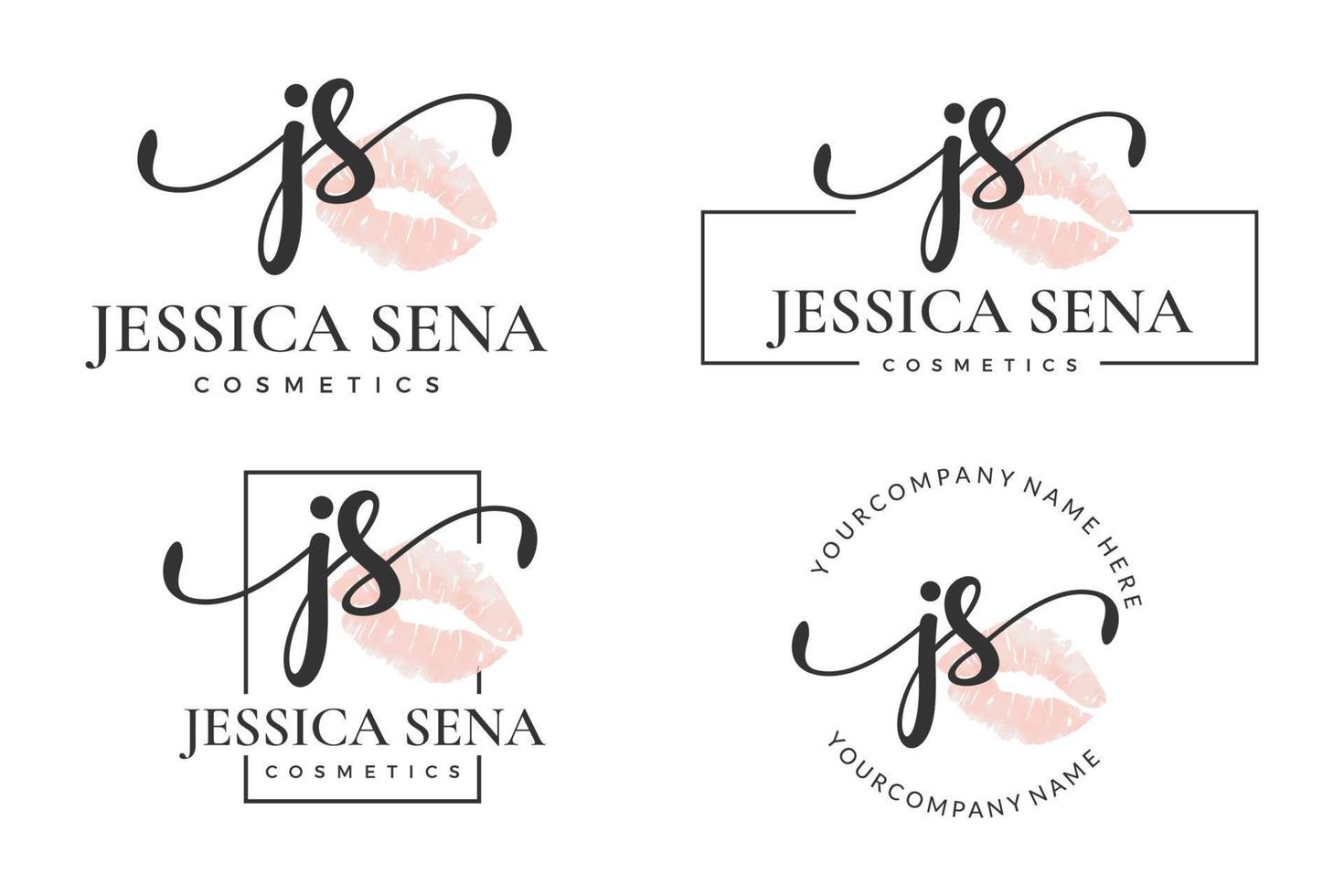 letra inicial js j logo para labios, besos, pintalabios, colección de diseño de vectores de maquillaje