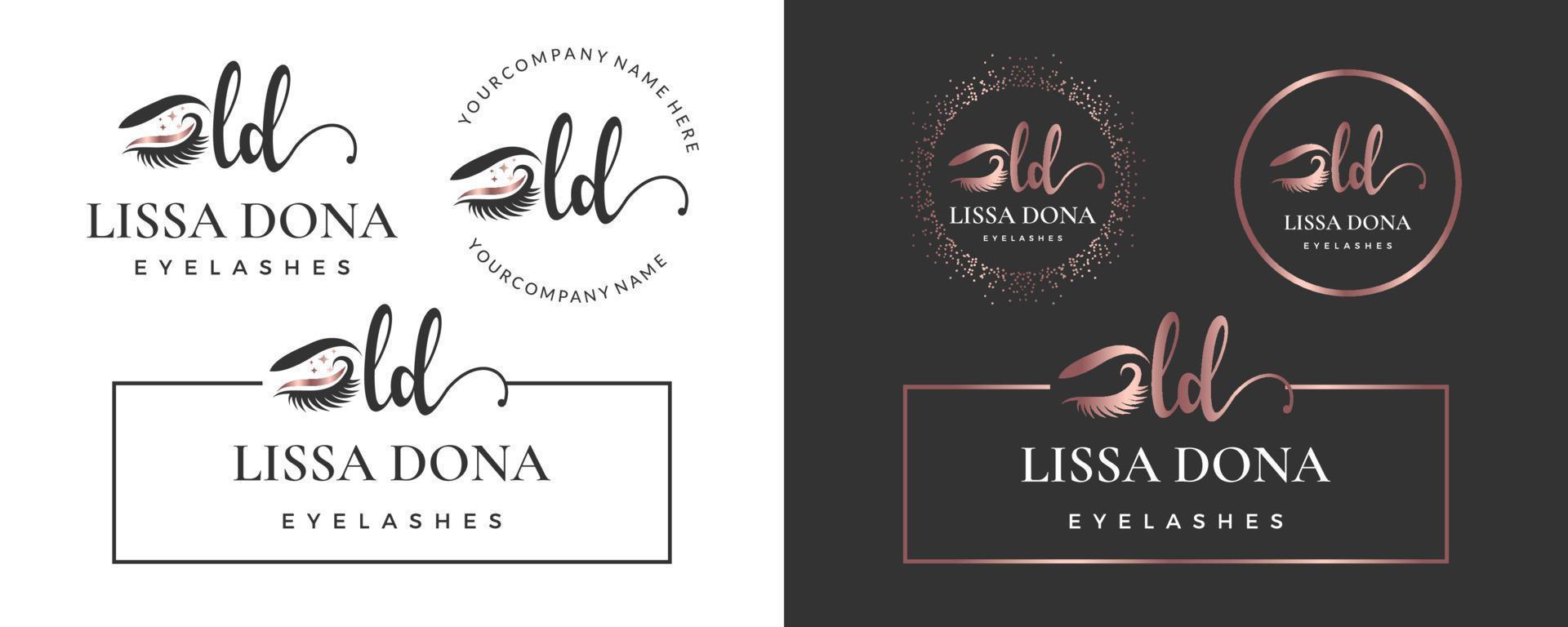 letra inicial ld l lash, ceja, pestañas, colección de diseño de logotipo de extensión de pestañas para marca vector