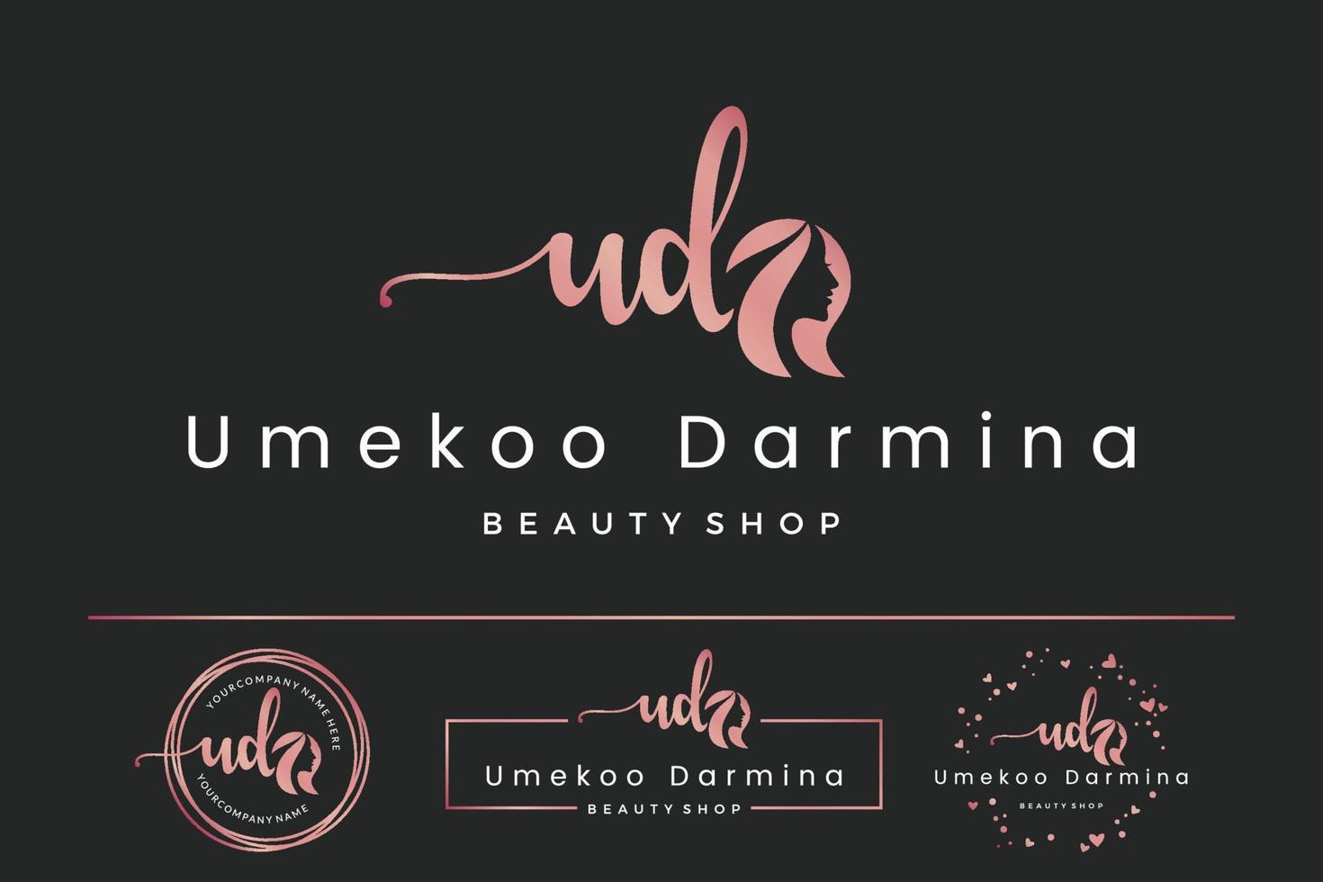letra inicial ud u logo femenino para cara y belleza de mujer, colección de diseño de vectores de silueta