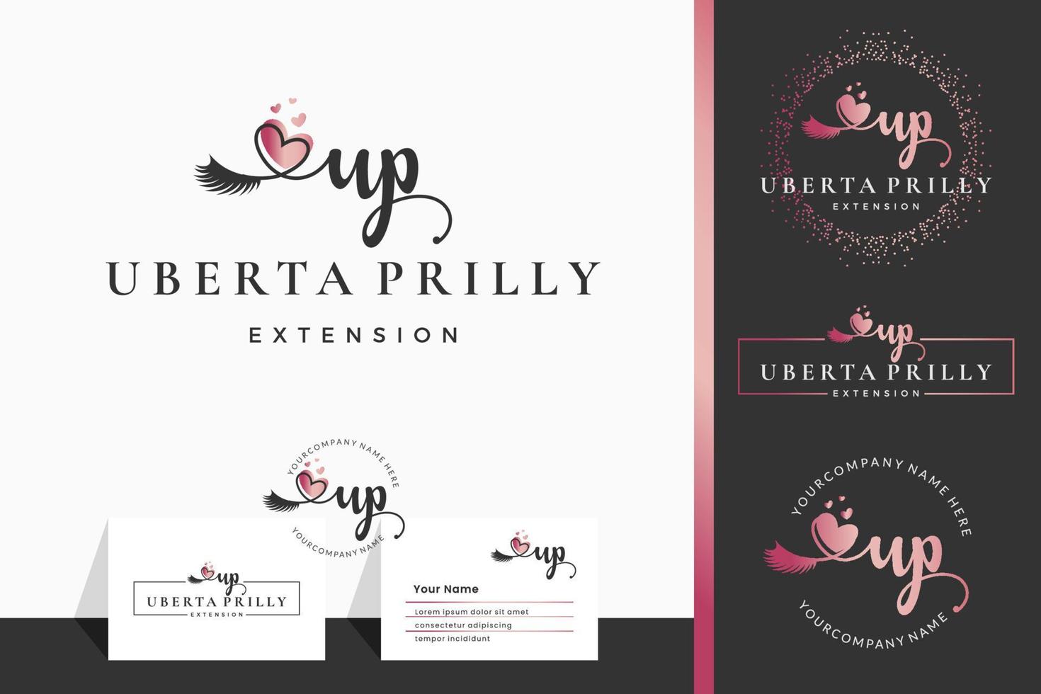 Initial letter U UP lash, Eyebrow, Lashes, eyelash extension logo design collection for Branding vector
