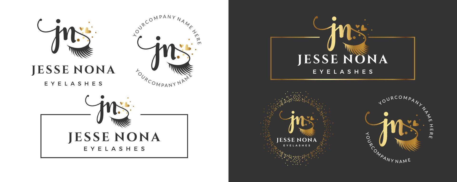 Initial letter JN J lash, Eyebrow, Lashes, eyelash extension logo design collection for Branding vector